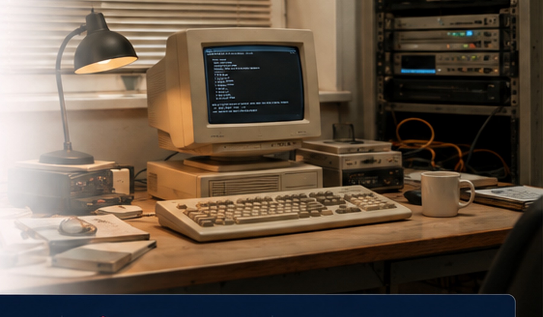 Klassieke computerwerkplek uit de beginjaren van internet